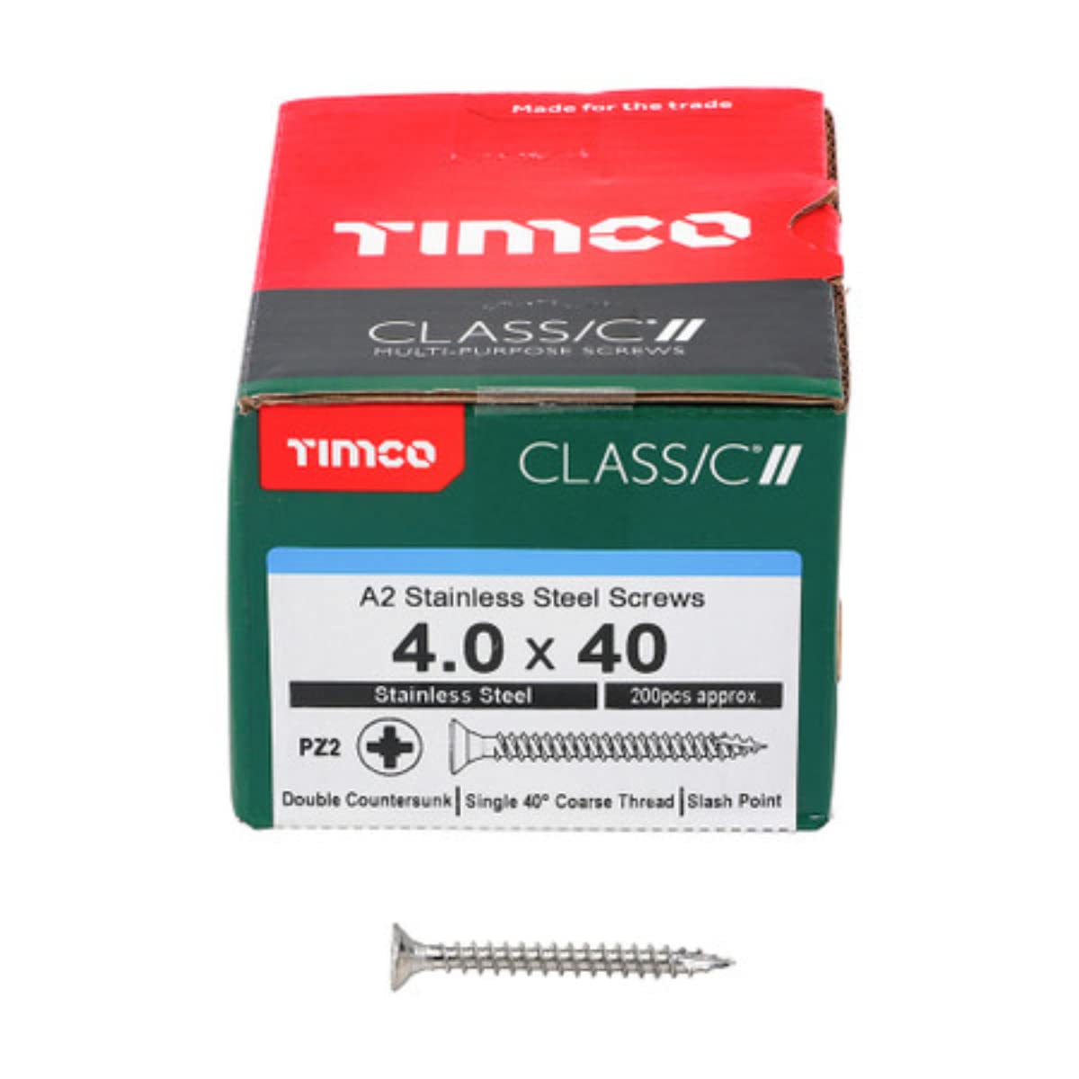 TIMCO Classic Multi-Purpose Screws - 4.0 x 45 - A2 Stainless Steel - Box of 200