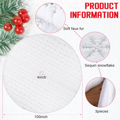 Libima 100 Inches Large Christmas Tree Skirt Faux Fur Xmas Tree Skirt White Plush Velvet with Silver Sequins Snowflakes for Xmas Decorations Merry Christmas Party Winter Home Holiday Ornaments by Libima - Image 2