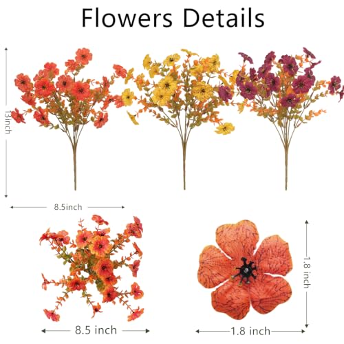 Image of 2 Set Artificial Fall Hanging Flower Baskets for Outdoor Autumn Decor, 24 Pcs Silk Mums Fake Plants for Garden Porch Patio Balcony Yard Home Decoration