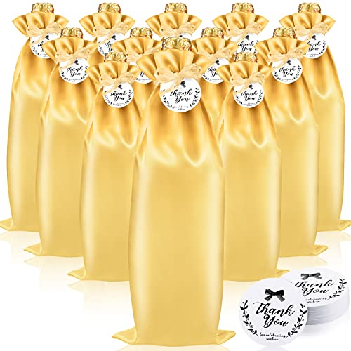 Shappy 12 Pcs Yellow Satin Wine Gift Bags with Drawstrings and Tags