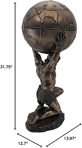 Miniatura 6 de Veronese Design 12 3/4 pulgadas arrodillado Atlas Holding Heavens Resina fundida en frío Bronce Final Estatua Caja Secreta
