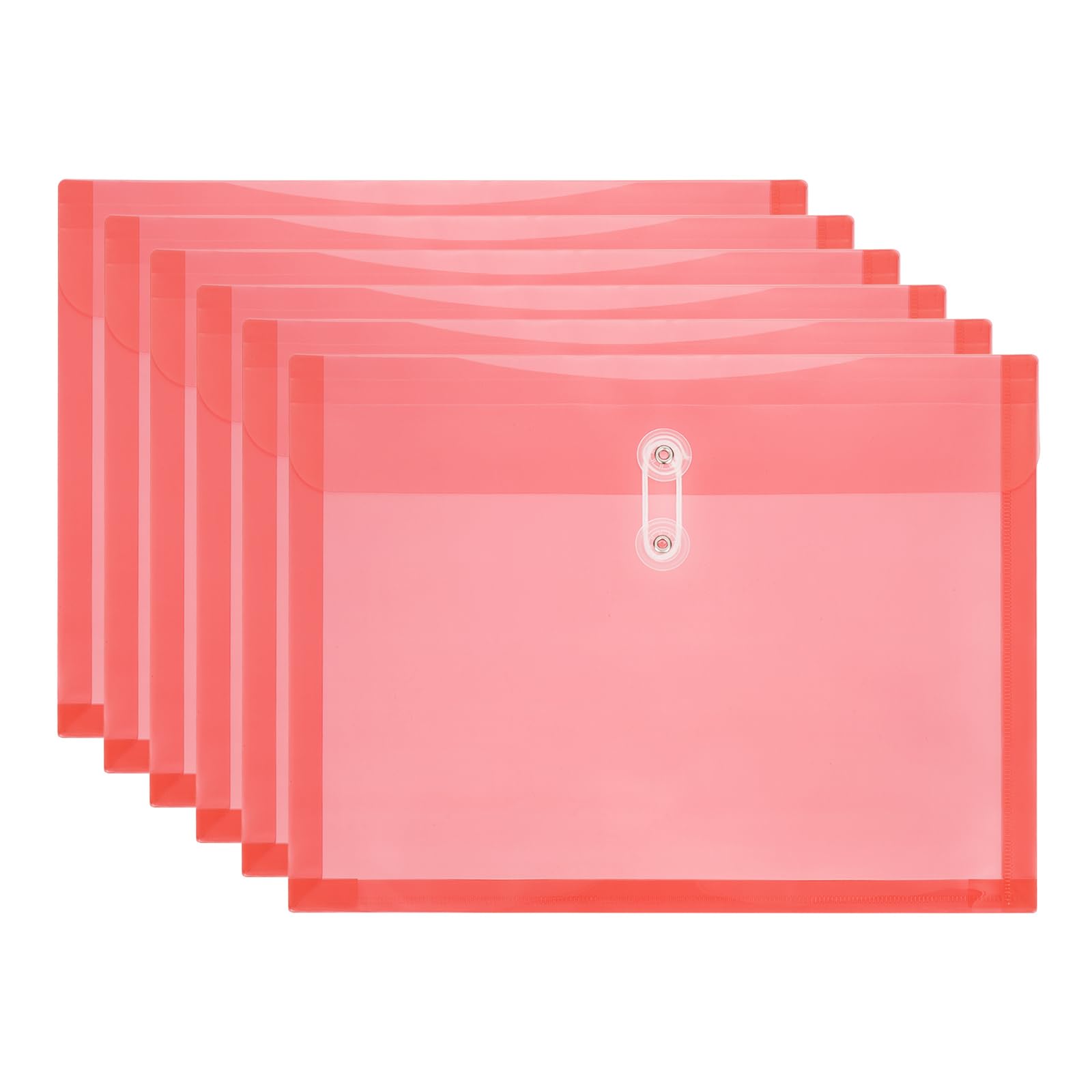 PATIKIL 6Set Plastic Envelopes with Button String Tie Closure, Letter A4 Size File Document Folders Envelopes for Home Work Office Organization, Red