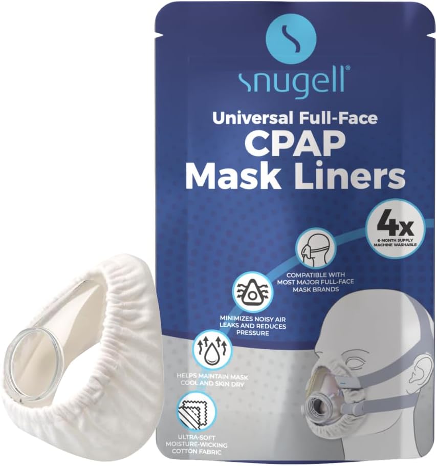Snugell Full-Face CPAP Mask Liners by | Pack of 4 Liners | One Size Fits Most | Soft Cotton Fabric | Minimizes Noisy Air Leaks | Reduces Skin Irritation | Reusable & Washable | 6 Month Supply