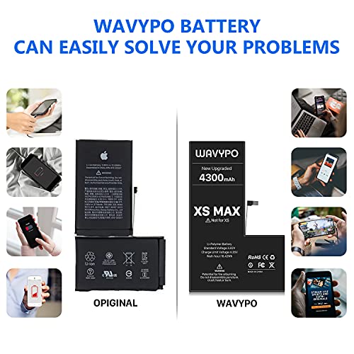 Battery For Iphone Xs Max, 4300Mah Upgraded Wavypo High Capacity New Version 0 Cycle Battery Replacement For Iphone Xs Max A1921 A2101 A2102 A2104 With Full Replacement Tool Kit And Instruction #TOP6