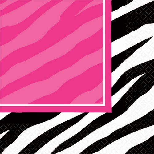 Pink and Zebra Print Luncheon Napkins Party Tableware Supply (16 Pack), Multi Color, 6.5" x 6.5".