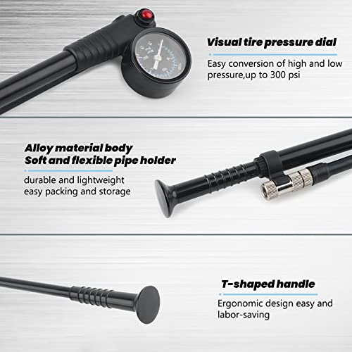 Hycline Shock Pump For Mountain Bike, High Pressure 300 Psi For Front Fork And Rear Bicycle Suspension Air Pump With Gauge Fits Schrader & Presta Tire Valve-Black #TOP4