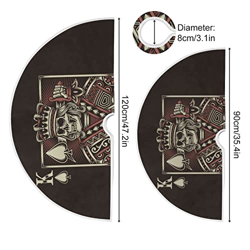 Poker Game Playing Card Skull King Christmas Tree Skirt 35.4/47.2 Inch Large, Double Layer, With Felt Fabric Lining, Tree Mat For Xmas Holiday Party Decoration #TOP1