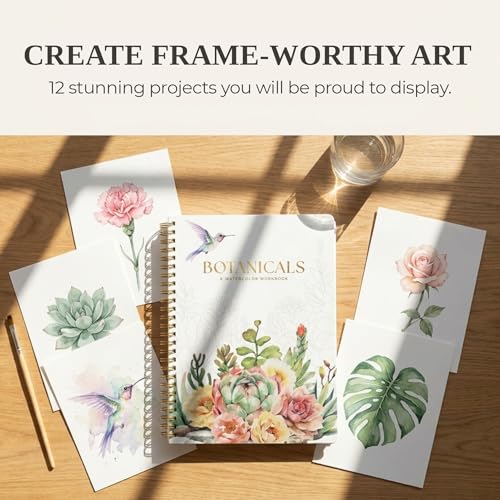 Image of Beautiful Watercolor Book for Beginners - Guided Watercolor Painting Workbook w 12 Botanical Designs on Premium Paper - Relaxing Watercolor Activity Book for Adults & Perfect Art Gift for Women