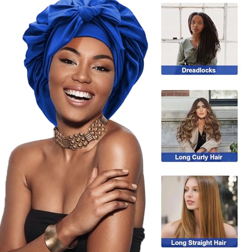 DRESHOW Satin Braid Bonnet for Women Silk Bonnet for Sleeping Sleep Cap with Elastic Tie Band Night Cap for Long Curly Hair Locs - Image 4