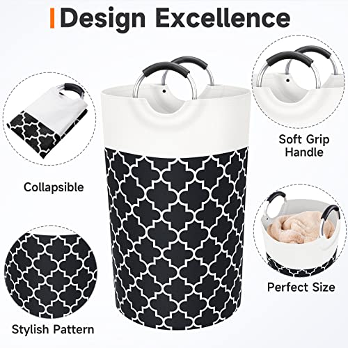 Fabspace Large Laundry Basket Laundry Hamper Bag Washing Bin Clothes Bag Collapsible Tall With Handles Waterproof Travel Bathroom College Essentials Storage For College Dorm, Family (Black)82L