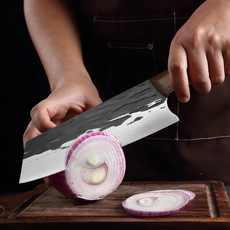 Meat Cleaver Knife, 8 Inch Forged Cleaver Meat Chef Knives Full Tang Handmade Kitchen Butcher Knife Stainless Steel Slicing Knife Wooden Handle