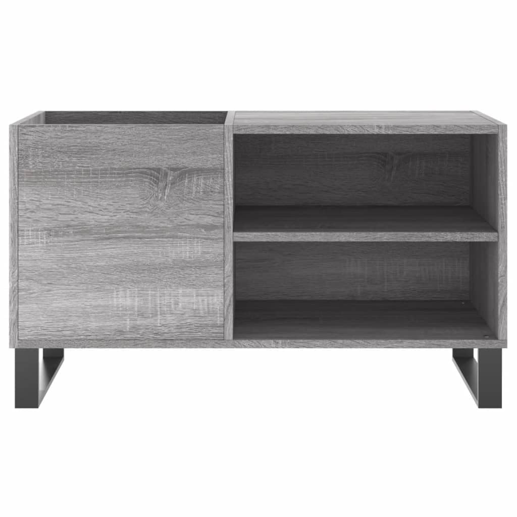 Armadio per dischi grigio sonoma, 85 x 38 x 48 cm, in legno con gambe in ferro, spazio per dischi in vinile, ripiano per giradischi, adatto per soggiorno, ufficio e camera dei ragazzi