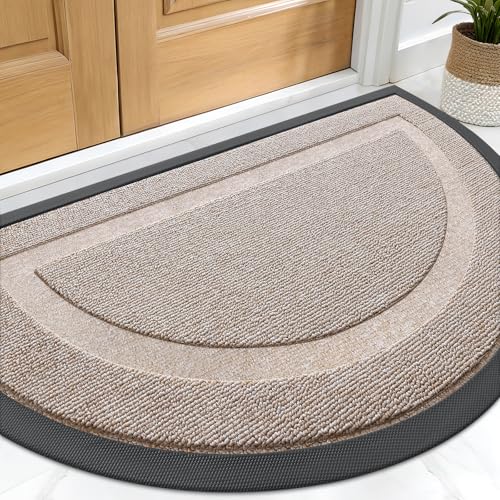 Image of OLANLY Half Circle Door Mat Indoor Outdoor Entrance Welcome, Waterproof All-Season, All-Weather Doormat, Sturdy Natural Rubber, Low Profile, Easy Clean Patio Porch Entryway Mat, 59x34, Camel