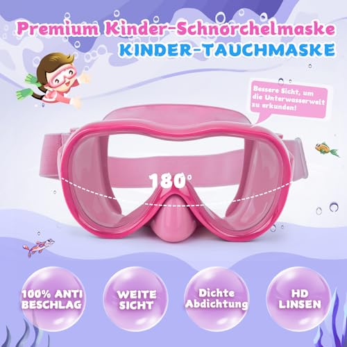 Kinder Schwimmbrille, Anti-Leck Schnorchelmaske mit Nasenabdeckung & elastischem Stoffband, UV-Schutz Schwimmbrille für Jungen und Mädchen – Ansicht 2