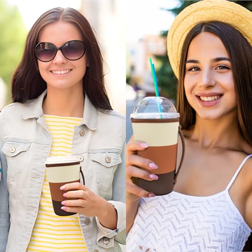 Image of KJQJLY 3 Pack Reusable Iced Coffee Sleeves for Iced Coffee Cups or Drinks Reusable Neoprene Insulated Sleeves for Hot and Cold Drinks from Starbucks, Dunkin, And More (Mocha Brown)