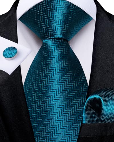 Image of DiBanGu Silk Zipper Ties for Men,Paisley Solid Plaid Pre-tied Tie and Pocket Square Cufflinks Set Formal Adjustable Necktie