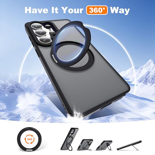 Image of for Samsung Galaxy S26 Ultra Case with 360Rotatable Magnetic Ring Stand Compatible with Mag-Safe Military Protection Matte Translucent Phone Case for Galaxy S26 Ultra 6.9 inch,Black