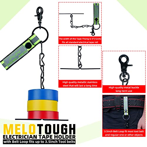 Image of MELOTOUGH Tape Thong for Tool Belt Waist Electricians Tape Holder Chain with Keyring and trigger snap hook (Reflective Green, 2)