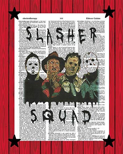 Slasher Squad Horror Movie Icons Poster Halloween Nightmare on Elm Street Texas Chain Saw Massacre Friday the 13th Horror Movie Fan Art Classic Horror Movie Dictionary Art Print 8x10
