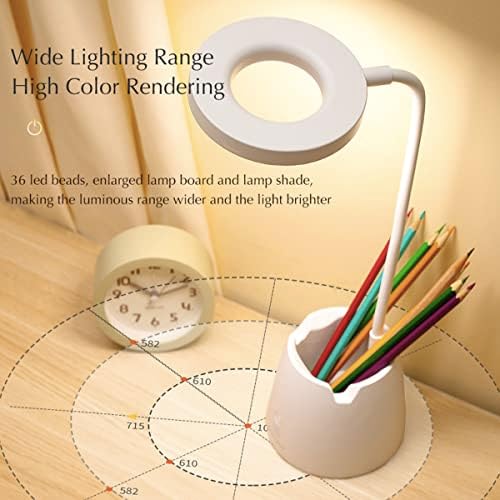 Desk Lamp, Dimmable Battery Operated Table Lamps with Remote Control & Timing, White Battery Desk Lights with 3 Light Mode, LED Reading Lamps with Pen & Phone Holder, Flexible Study Lamp, Night Light