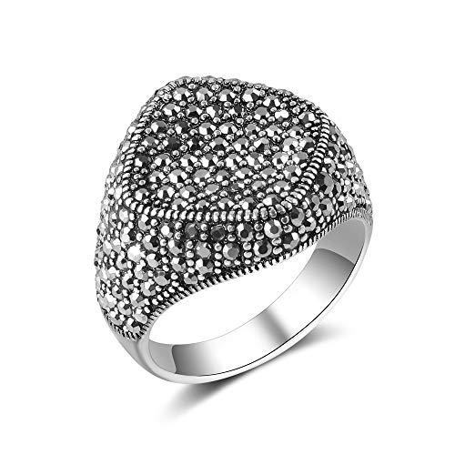 Mytys Marcasite Silver Rings for Women Geometry Black Diamond Costume Statement Women Rings Size 7