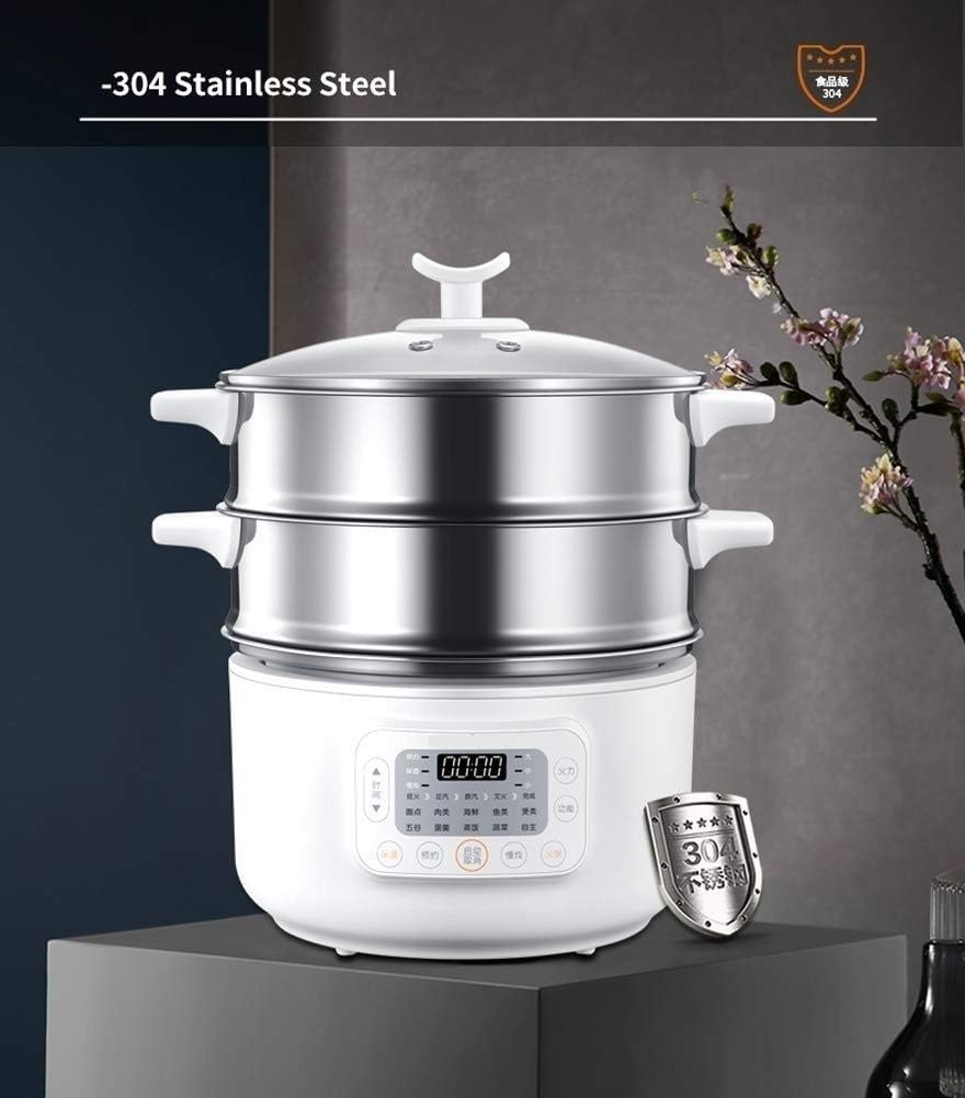 2-Tier Stainless Steel Food Steamer Electric with Glass Lid, Vegetable Tiered Stackable Baskets with Timer