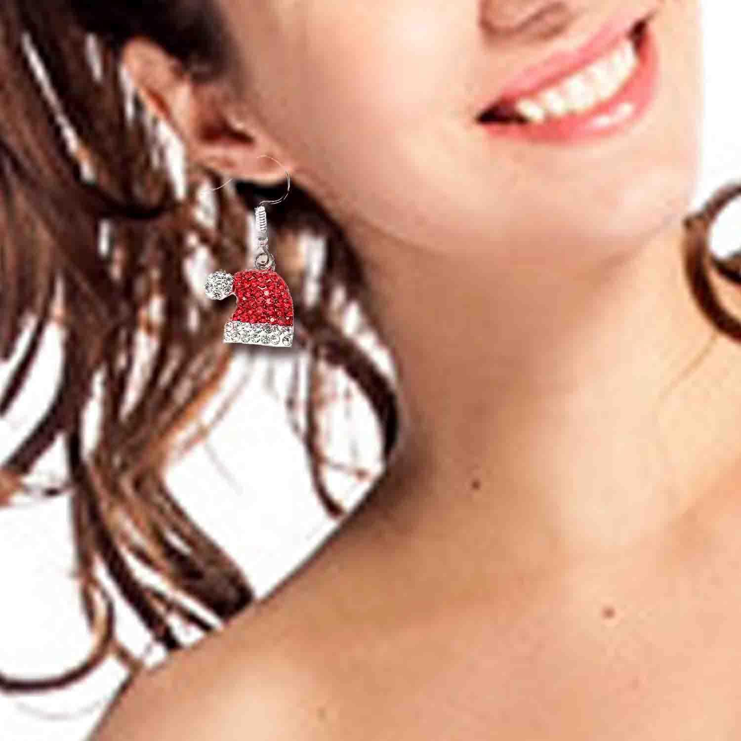 Red Crystal Christmas Hat Drop Earrings Enamel Rhinestone Holiday Party Dangle Earrings Fashion Costume Jewelry Women - Image 4