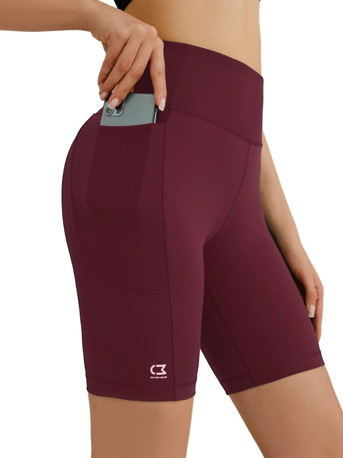 CHARM MILES 8" Women's Biker Shorts with Pockets, Tummy Control Spandex Exercise Shorts for Yoga,Workout,Running