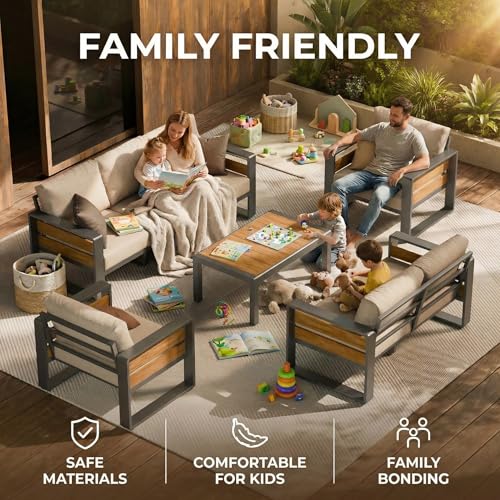 Image of ZANDOR Aluminum Outdoor Patio Furniture Set with Table,4 Seat, Grey | Rustproof,High weight capacity,Water-repellent,Washable Cover,All-Weather Resistant,Easy clean,for Poolside Backyard Deck