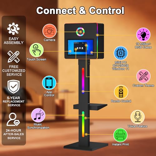 Image of DSLR Photo Booth Built-in Mini PC and Flight Case, Mirror Photo Booth with 15.6 inch Touch Screen,RGB Lights,App Control, for Parties Weddings Event Rentals (Black)
