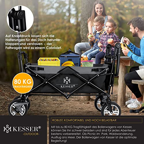 KESSER® Bollerwagen faltbar GT9000 mit Dach Handwagen Transportwagen | inkl. 2X 3-Punkt Gurtsystem| klappbar | Vollgummi-Reifen | bis 80 kg | Vorder- und Hinter-Bremse + Tragetasche, Schwarz/Grau – Bild 8