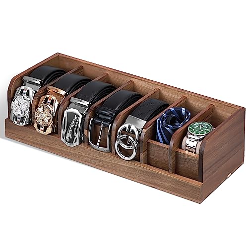 Belt Organizer with 7 Compartments (Acacia Wood)