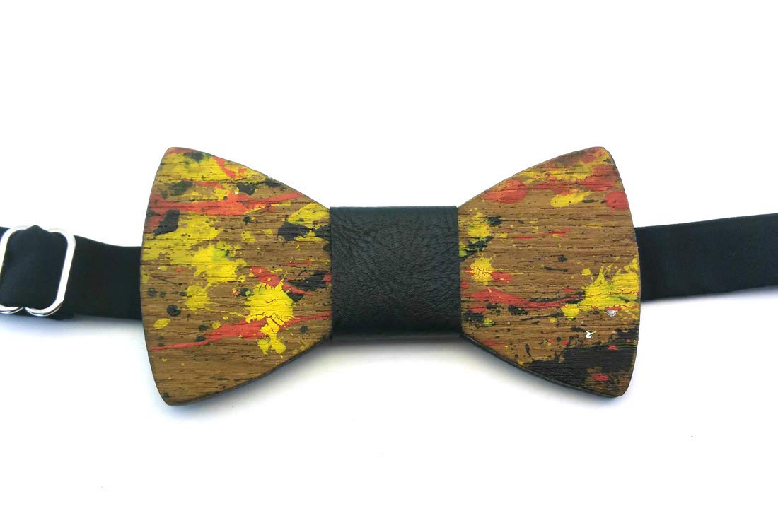 GIGETTO Papillon in legno Serie Action Painting Nodo ecopelle nero