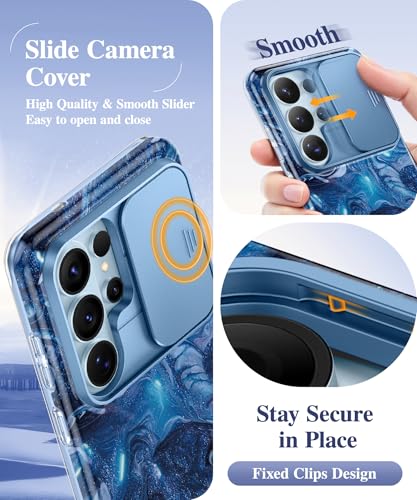 Image of GVIEWIN for Samsung Galaxy S26 Ultra Case, [Slide Camera Cover & Built-in HD Screen Protector] [2 Front Frames] Shockproof Military Grade Protective Marble Phone Case for S26 Ultra 6.9 inch (Star Abyss)