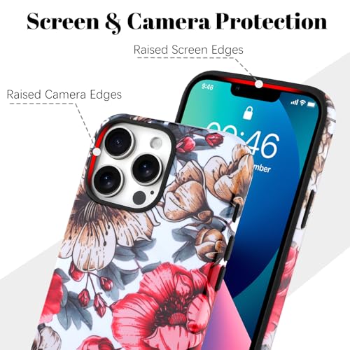 Image of Magnetic for iPhone 13 Pro Max Case [Compatible with Magsafe] Colorful Flower Floral Pattern Design, Full Body 2 in 1 Shockproof Scratch Resistant Protective Cover for Women Girl