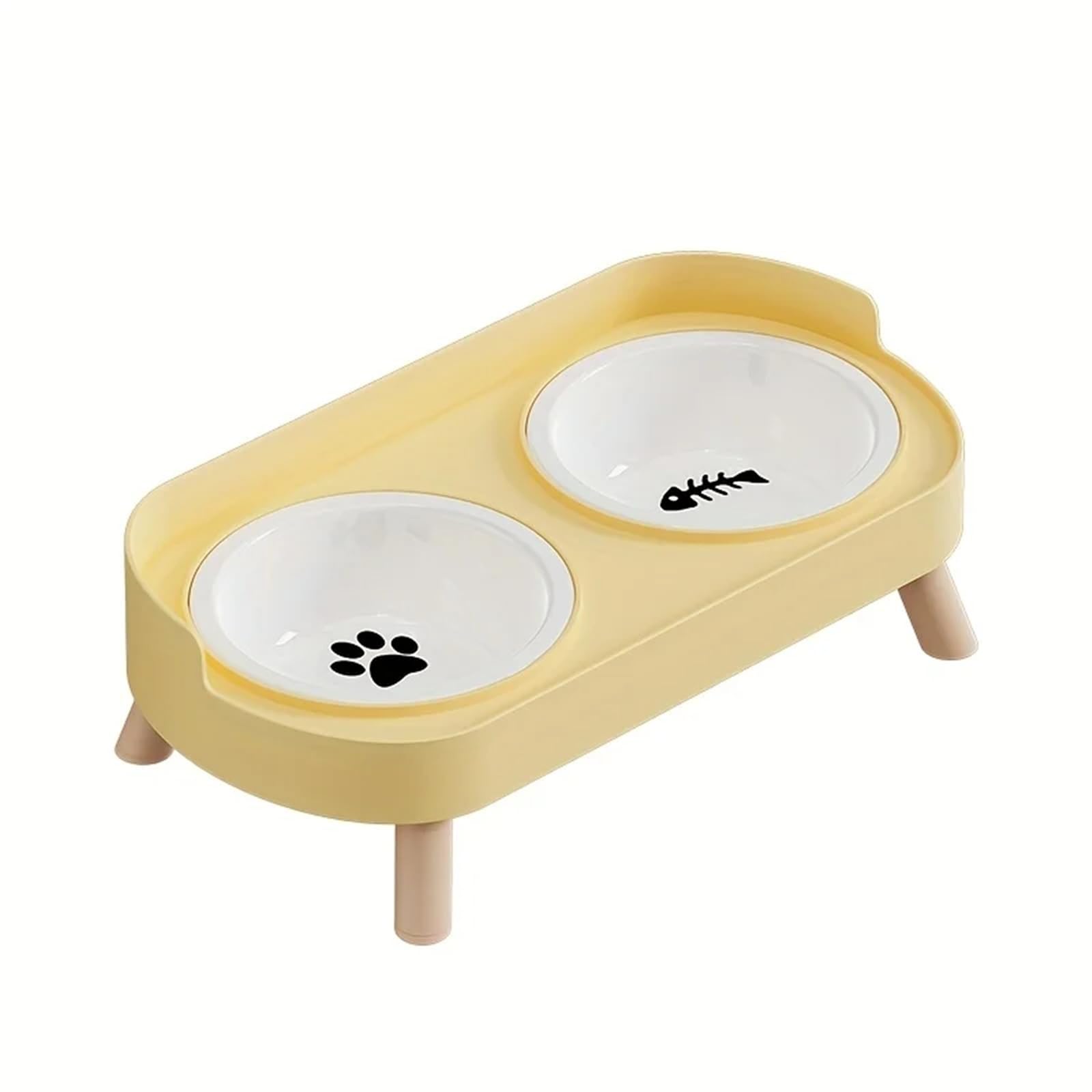 Comedero Elevado for Mascotas con Doble Cuenco, Soporte Elevado con inclinación de 15° y Cuencos de Acero Inoxidable y cerámica for Perros y Gatos(Yellow)