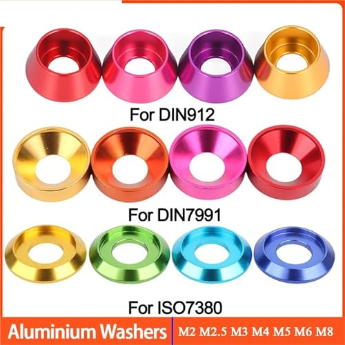 Mdingbao-V[bV[ M2 M2.5 M3 M4 M5 M6 M8 Colorful Aluminium Alloy Spherical Conical Washers Gasket Hex Bolt Screw Spacers, 