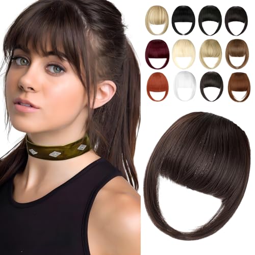 Cephermer Clip in Bangs Synthetic French Bangs Hair Clip Fake Bangs Fringe with Temples Hairpieces for Women Natural Curved Hair Extensions for Daily Wear Medium Brown