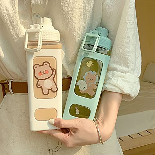 Sponsored Ad – 700ml Kawaii Bear Water Bottle With Straw Plastic Portable Square Drinking Bottle Large Kawaii Water Bottle...