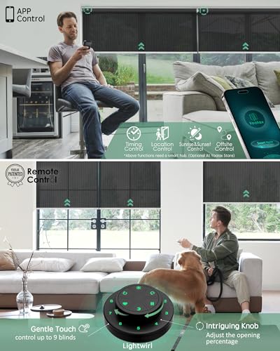 Yoolax Motorized Blinds with Remote, Flame Resistat mart Roller Shades Work with Alexa, Google, Apple Homekit, Custom Automatic Shades with Voice Control for Kitchen (5% Openness Black)