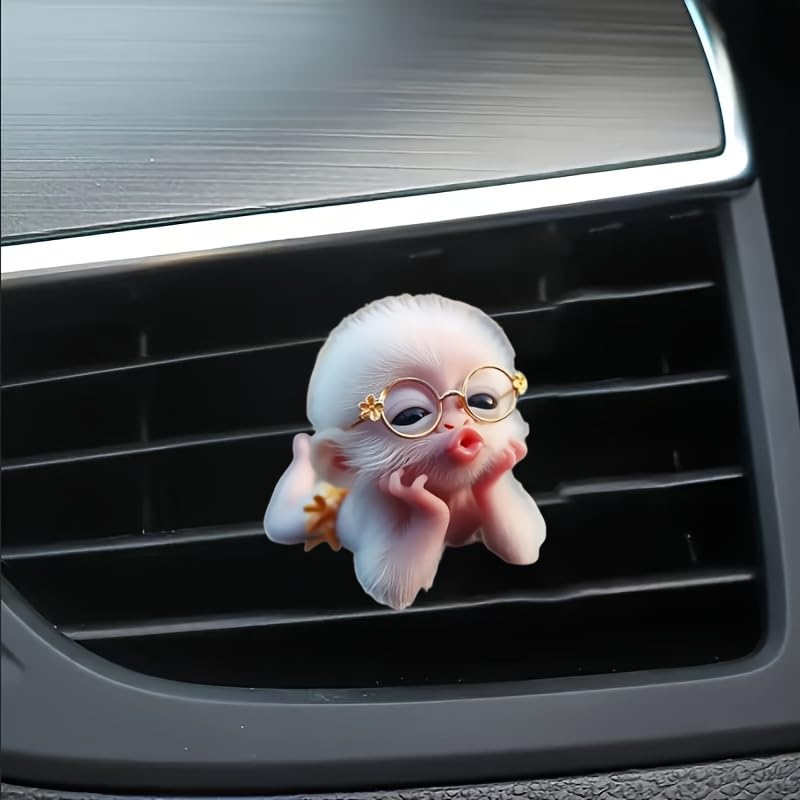 Image of Cartoon Cute Monkey 2D Acrylic Car Air Vent Clip Freshener - Adorable Solid Fragrance for Car AC Vents, Long-Lasting Scent, Fun Animal-Themed Decor for Kids & Adults