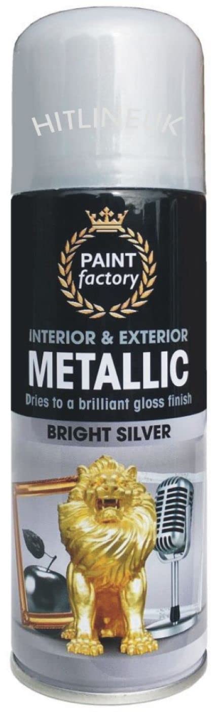 Bright Silver Spray Paint Metallic 200ML Brilliant Gloss Finish Aerosol Spray Paint Interior & Exterior Decorative Metal, Wood, Ceramic