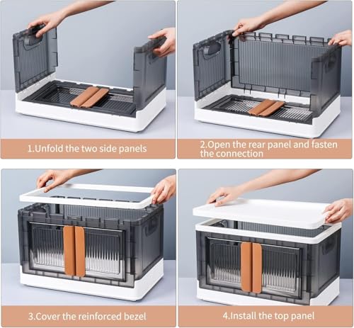 Image of Multipurpose Foldable Drawer Cabinet Organizer - Plastic Storage Cupboard with Double Door & Wheels | Clothes Rack, Kids Wardrobe for Home, Kitchen, Office (White & Grey) 6 Layer