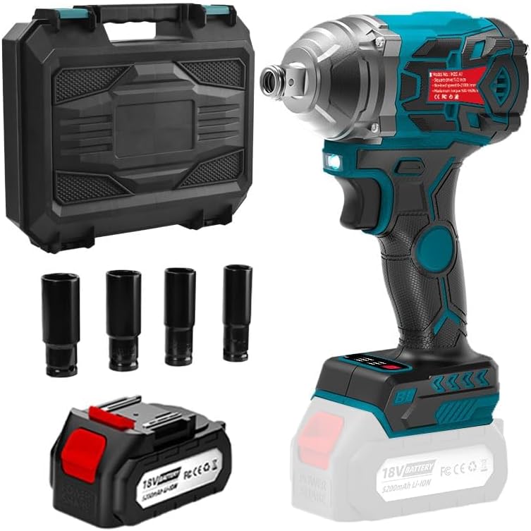 MZG 550N Cordless Impact Wrench,1 * 5.2Ah Lithium-Ion Power Impact Wrenches, 1/2" Cordless Impact Gun for Home/Car/Truck Tire Lug Nut Removal Tool Set