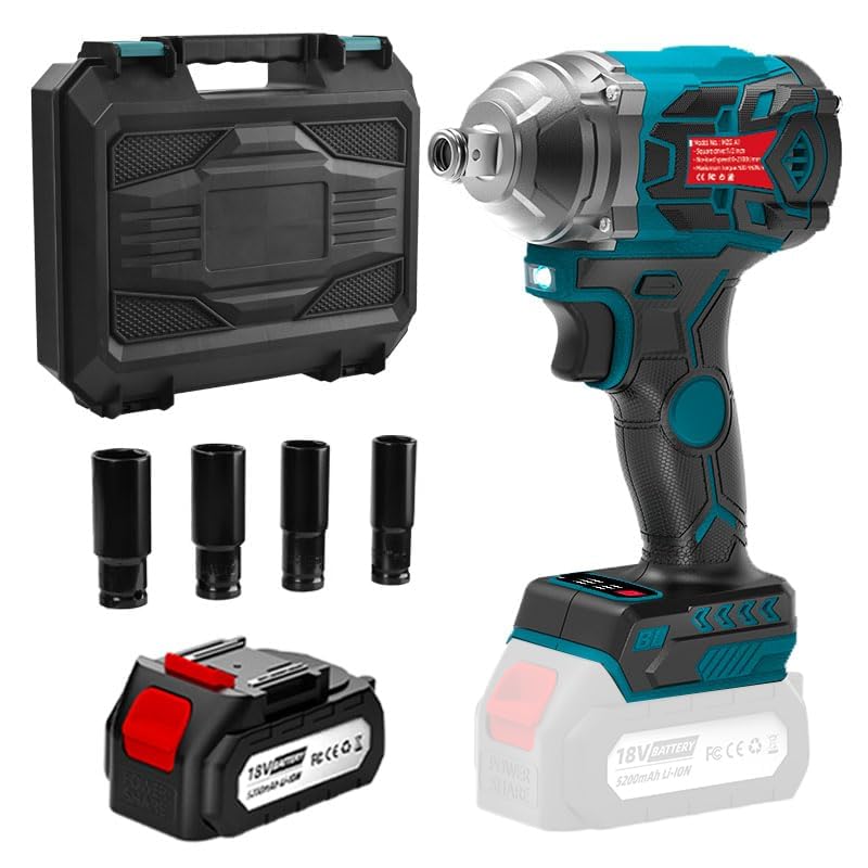 MZG 550N Cordless Impact Wrench, 21V, 5.2Ah Lithium-Ion Power Impact Wrenches, 1/2' Cordless Impact Gun for Home/Car/Truck Tire Lug Nut Removal Tool Set