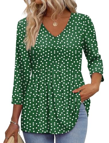 Image of OFEEFAN 3 /4 Length Sleeve Womens Tops 2026 Blouses for Women Dressy Casual Fashion Clothing V Neck Babydoll Tops Fall Outfits