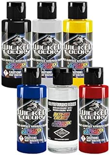 6 Createx Wicked Colors Primary Airbrush Paint Set 2 Oz Bottle