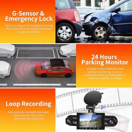 4 Channel Dash Cam 360° View,TOPGOOSE 2K Front and Rear Inside, Left Right Dash Camera for Cars,8 IR Lamps Night Vision,5G WiFi & APP Control,G-Sensor,Parking Mode,with a Free 64GB SD (3.18 inches) - Image 8