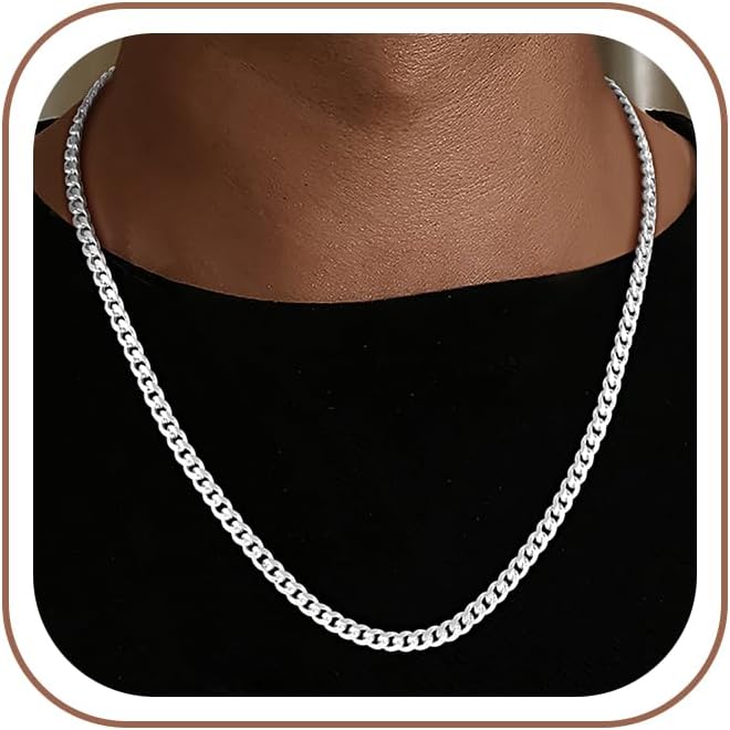 HIMSTORY 925 Sterling Silver Over 3.5mm/5mm/7mm Cuban Link Chain for Men | Diamond Cut Silver Necklace Chains Gifts for Men Father Boyfriends