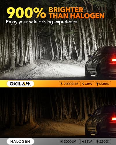 Image of OXILAM H11 9005 Light Bulbs Combo, 70000lm 900% Brighter 6500K Cool White Light, H11-H9-H8 9005-HB3 Fog Light DRL Halogen Replacement 1:1 Size, Wireless Design, IP68 Waterproof, Pack of 4